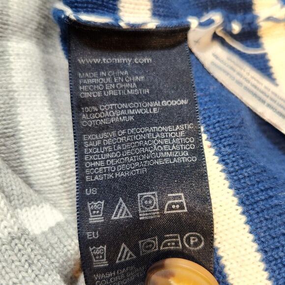 Tommy Hilfiger $90 Medium Gray Blue Striped 100% Cotton Quarter Zip Sweater - Picture 7 of 9